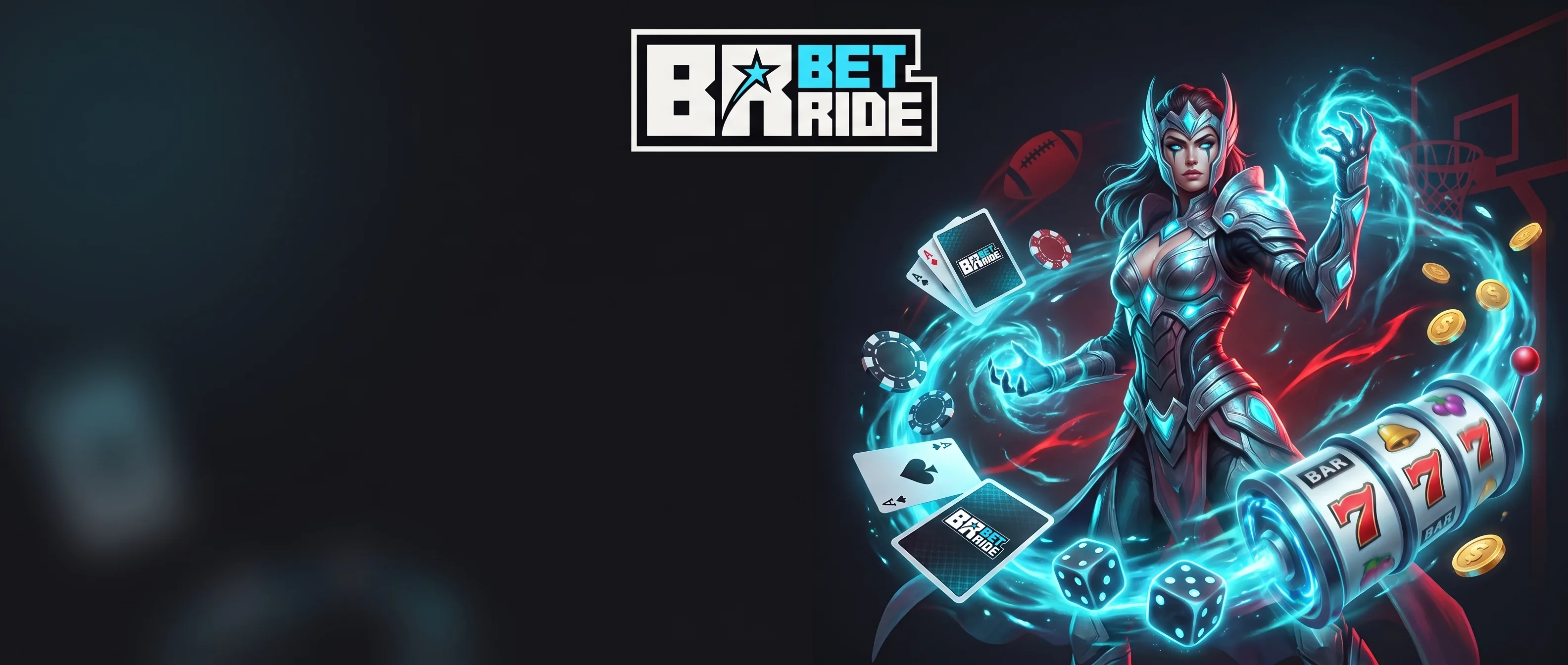 Betride Casino artwork with cards, slots and a fantasy character